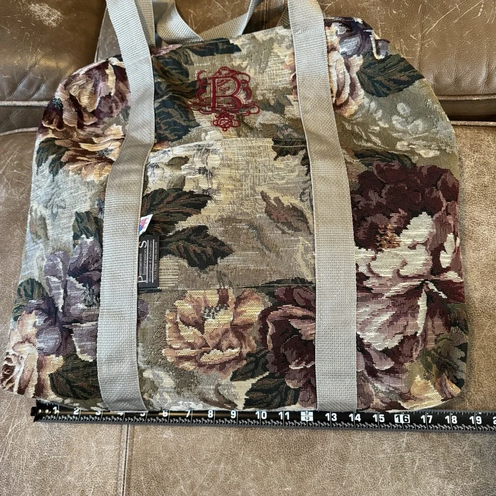 Grandmillennial Floral Tapestry Weekender Tote Bag Monogram B USA Made Travel